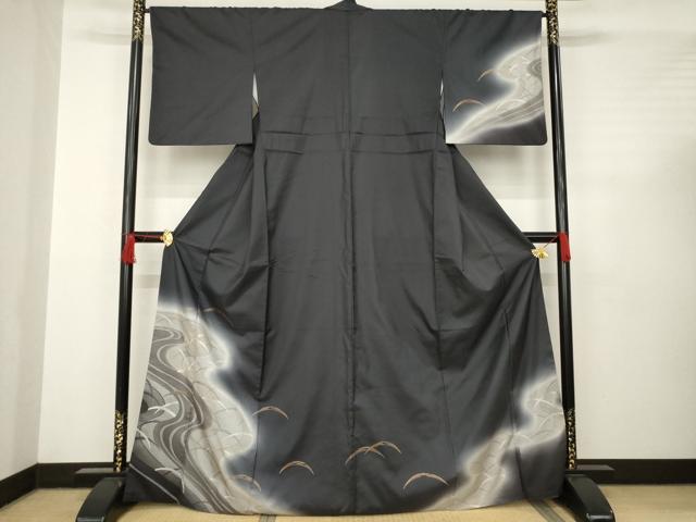 平和屋着物●本場大島紬　染大島　訪問着　竹屋町刺繍　芝　流水文　暈し染め　金銀彩　正絹　逸品　AABC5616ck(4)