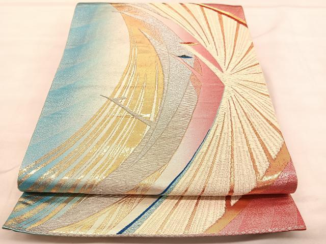 平和屋着物◎六通柄袋帯　流波翔鶴文　金銀糸　正絹　逸品　BAAU7607hv