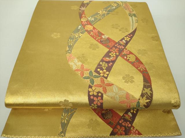 平和屋着物●六通柄袋帯　唐織　能衣鬘帯文　金糸　引箔　正絹　逸品　DAAZ0035ps