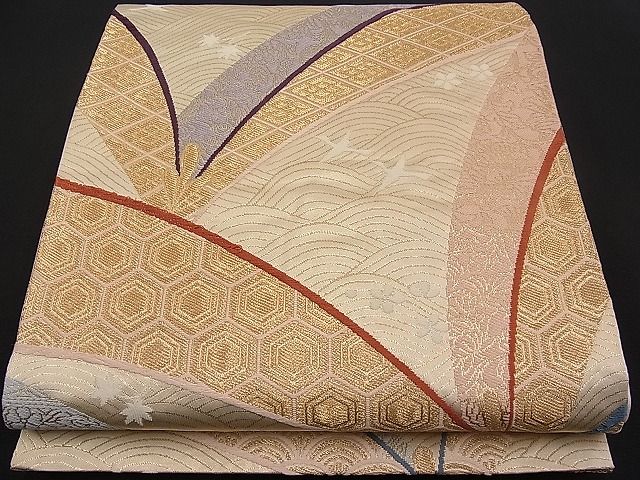 平和屋着物■六通柄袋帯 唐織 流水吉祥飛鶴文 金糸 逸品 n-pk0706