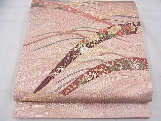 平和屋着物◎六通柄袋帯　唐織　立浪花文　金糸　逸品　BAAE6996fk