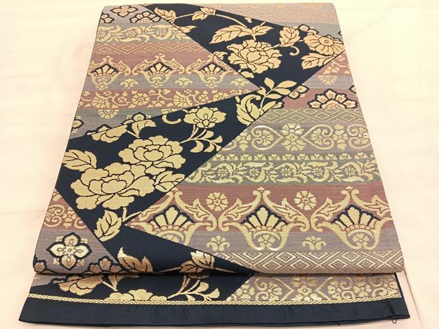 平和屋着物◎六通柄袋帯　切嵌花唐草文　金糸　正絹　逸品　BAAV3661hv