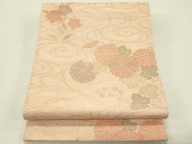 ■■■　サイズ　■■■ 長さ 422cm 幅 30cm程 ■■■　商品詳細　■■■ 【正絹】 状態は接写画像のように 帯芯にアクがございますが その他特に目立ったシミ汚れなどもなく大変良い状態です。 大変上質な逸品になります。 お安く出品致しますので、是非この機会にいかがでしょうか？ ■■■　注意事項　■■■ ■モニター発色の具合により色合いが異なる場合がございます。 ■寸法は多少の誤差が生じる場合がございますのでご了承ください。 ■縫込みの長さが左右非対称の場合は短い部分を記載しております。 左右非対称であってもご返品・お値引き等の保証は出来かねますので、ご了承の上ご購入をお願い致します。 ■シミ等のチェックには注意を払っておりますが、見落としがある場合もございますし、個人の見解も様々ですので神経質な方のご購入はお控えください。 ■箪笥に入っておりました着物や帯なので畳みシワや匂いがあるものもございます。 ■お休みは基本的に土日祝となりますが、その他臨時でお休みする場合がございますのでご了承ください。 ■商品の発送は平日のみの発送となります。 ■夜間と土曜、日曜日はお問い合わせの回答が遅れる場合がございます。 ■当店では、お直し、紋入れ、お手入れ等は承っておりません。 ■生地の状態（ヤケ、経年劣化等）によってはサイズ直しが出来ない場合がございます。 その点もどうかご了承のうえ、ご購入をお願いいたします。 ■弊社で取り扱う商品は一点ものにつき、時期や在庫状況に応じて金額が変更となる場合がございます。 ■検針は行っておりません。予めご了承いただきますようお願いいたします。 ■【洗える着物】と記載のある商品におきましては、商品お届け後に洗濯を行ってしまってからのご返品にはご対応しかねます。 念の為、専門店でのお手入れをお願いいたします。 ■写真に写っている物が全てになります。それ以外の付属品はございませんのでご了承ください。 ■状態に関する写真につきましては、掲載可能な写真枚数に限りがあるため、各箇所につき1枚参考画像を掲載しております。 ■着物のサイズ目安は下記を参考ください↓ ＜女性着物＞　お端折り次第で＋5cm　－1cmが着用可能サイズ 　例）身丈170cmの場合、身長160cm～175cm ＜男性着物＞　身丈＋約25cm～27cm程が適応身長 　例）身丈155cmの場合、身長180～182cm