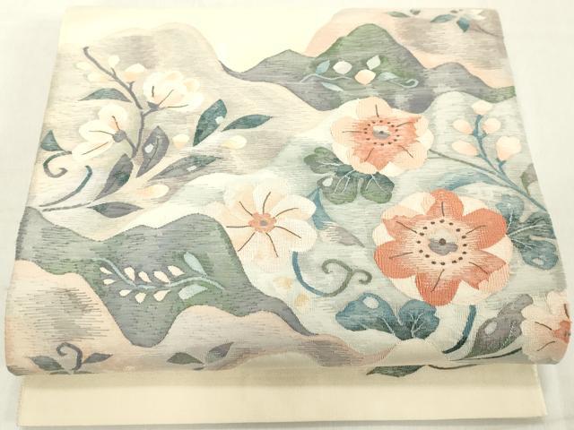 平和屋着物◎太鼓柄袋帯 草花文 鈴乃屋扱い 正絹 逸品 DAAX5457cd