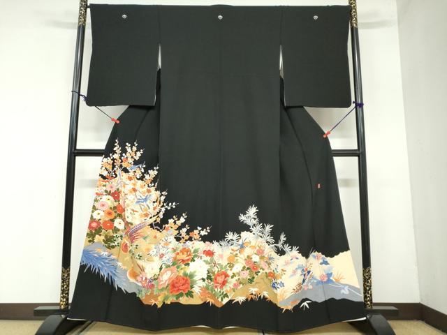 平和屋着物●豪華黒留袖　友禅　作家物　花鳥文　正絹　逸品　DAAZ7062ud