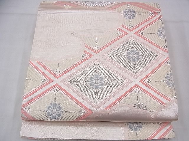 平和屋着物◎六通柄袋帯　唐織　花菱文　銀糸　逸品　BAAE9596fk