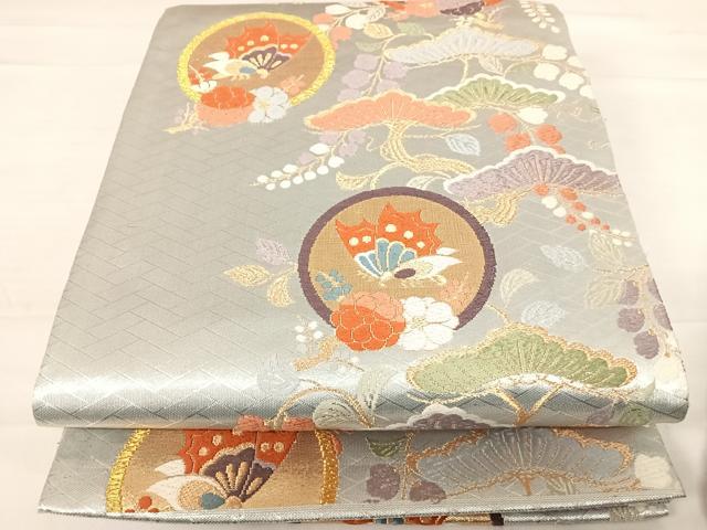 Other - 平和屋着物◎六通柄袋帯　唐織　花蝶丸文　金銀糸　正絹　逸品　AABD5756yx