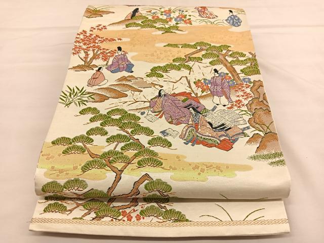 平和屋着物◎六通柄袋帯　唐織　源氏物語　金糸　正絹　逸品　BAAU1628hv