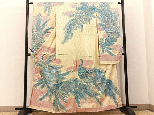 Uramono - 平和屋着物■豪華振袖　刺繍　孔雀　金銀彩　正絹　逸品　BAAW9676hj