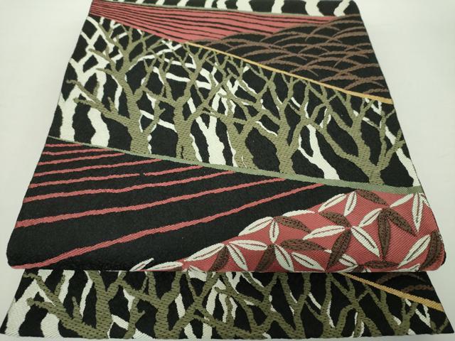 平和屋着物●山岡古都・古都染人　染織美術品　六通柄袋帯　自然の彩歌　黒地　金糸　正絹　逸品　DAAZ0077ps