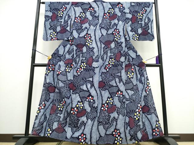 平和屋着物∴夏物　浴衣　有松鳴海絞り　扇桐花文　綿　逸品　CAAY4538ng