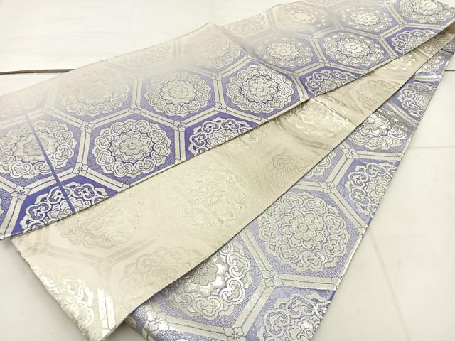Rakuten - 平和屋着物◎両面　全通柄袋帯　亀甲花文　やまとオリジナル　銀糸　正絹　逸品　BAAV9282mz