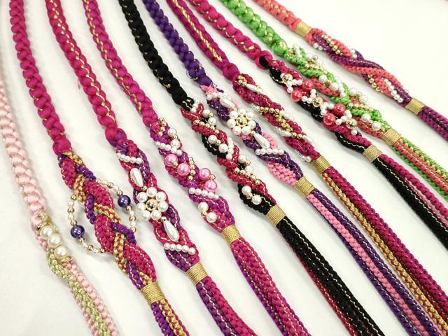 平和屋着物●和装小物　振袖用飾り付き帯締め10本セット　パール　花　金糸　逸品　CAAX8204ju