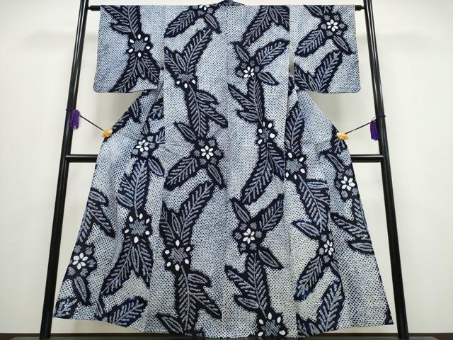 平和屋着物∴夏物　浴衣　有松鳴海絞り　舞葉花文　綿　逸品　CABA0624ng