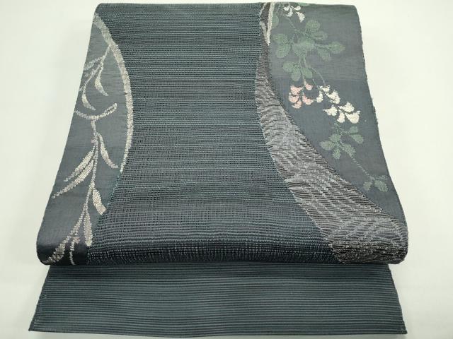 平和屋着物＊夏物 八寸名古屋帯 草花文 金糸 正絹 逸品 CABH5853rv