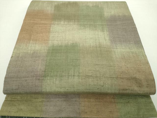 平和屋着物●両面　全通柄袋帯　紬地　変わり間道　正絹　逸品　DAAZ0104ps