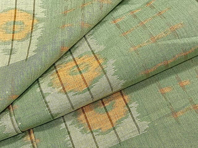 平和屋着物▽上質な紬 単衣 市松花文 正絹 逸品 CAAU3889xi