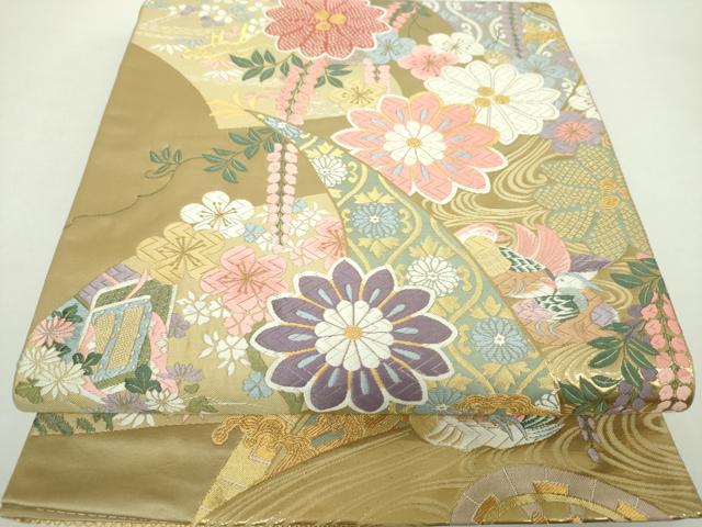 平和屋着物●「美しいキモノ」お馴染みのメーカー　となみ織物　六通柄袋帯　唐織　鴛鴦御所車花文　純金箔　正絹　逸品　DAAZ0108ps