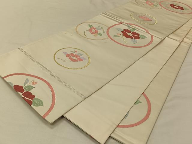 平和屋着物◎六通柄袋帯　枝椿　金銀糸　正絹　逸品　CAAV1972qv