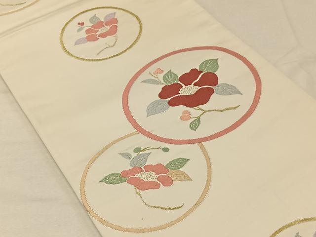 平和屋着物◎六通柄袋帯　枝椿　金銀糸　正絹　逸品　CAAV1972qv