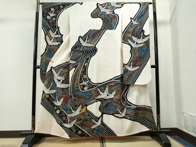 平和屋着物●豪華振袖 総絞り 飛鶴吉祥花文 金銀彩 正絹 逸品 CAAU1829yc