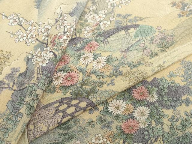 ■■■　サイズ　■■■ 身丈 151cm（肩から） 裄丈 64cm 袖丈 48cm　縫込み 4cm 袖幅 32.5cm 前幅 27.5cm 後幅 30.5cm 着物縫いこみ 内揚げ 3cm 裄 お袖側 約1cm　身頃側 約1cm ■■■　商品詳細　■■■ 【正絹】 状態は特に目立ったシミ汚れなどもなく大変良い状態です。 大変上質な逸品になります。 お安く出品致しますので、是非この機会にいかがでしょうか？ ■■■　注意事項　■■■ ■モニター発色の具合により色合いが異なる場合がございます。 ■寸法は多少の誤差が生じる場合がございますのでご了承ください。 ■縫込みの長さが左右非対称の場合は短い部分を記載しております。 左右非対称であってもご返品・お値引き等の保証は出来かねますので、ご了承の上ご購入をお願い致します。 ■シミ等のチェックには注意を払っておりますが、見落としがある場合もございますし、個人の見解も様々ですので神経質な方のご購入はお控えください。 ■箪笥に入っておりました着物や帯なので畳みシワや匂いがあるものもございます。 ■お休みは基本的に土日祝となりますが、その他臨時でお休みする場合がございますのでご了承ください。 ■商品の発送は平日のみの発送となります。 ■夜間と土曜、日曜日はお問い合わせの回答が遅れる場合がございます。 ■当店では、お直し、紋入れ、お手入れ等は承っておりません。 ■生地の状態（ヤケ、経年劣化等）によってはサイズ直しが出来ない場合がございます。 その点もどうかご了承のうえ、ご購入をお願いいたします。 ■弊社で取り扱う商品は一点ものにつき、時期や在庫状況に応じて金額が変更となる場合がございます。 ■検針は行っておりません。予めご了承いただきますようお願いいたします。 ■【洗える着物】と記載のある商品におきましては、商品お届け後に洗濯を行ってしまってからのご返品にはご対応しかねます。 念の為、専門店でのお手入れをお願いいたします。 ■写真に写っている物が全てになります。それ以外の付属品はございませんのでご了承ください。 ■着物のサイズ目安は下記を参考ください↓ ＜女性着物＞　お端折り次第で＋5cm　－1cmが着用可能サイズ 　例）身丈170cmの場合、身長160cm～175cm ＜男性着物＞　身丈＋約25cm～27cm程が適応身長 　例）身丈155cmの場合、身長180～182cm
