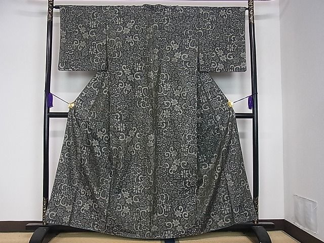 平和屋川間店■上質な紬　草花文　逸品　dy5862 2