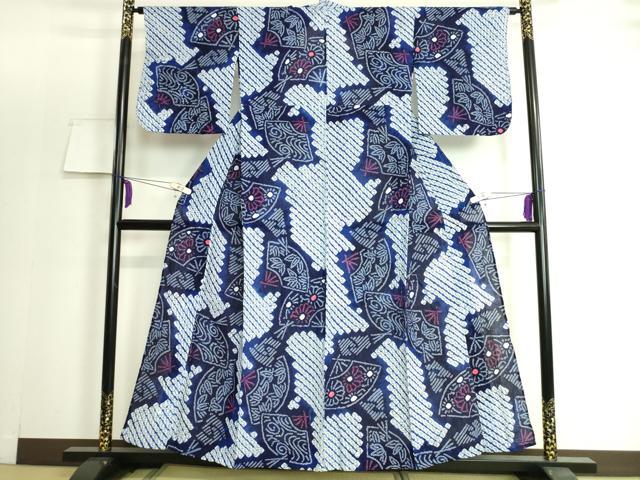 平和屋本店■極上　夏物　浴衣　有松鳴海絞り　扇面花文　綿　逸品　DZAA20148kh5