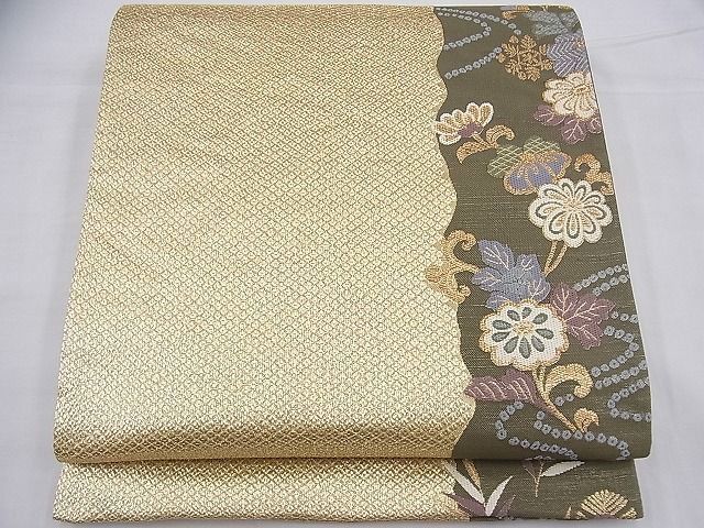 平和屋着物■六通柄袋帯　唐織　流水花文　金糸　逸品　BAAE9560fk