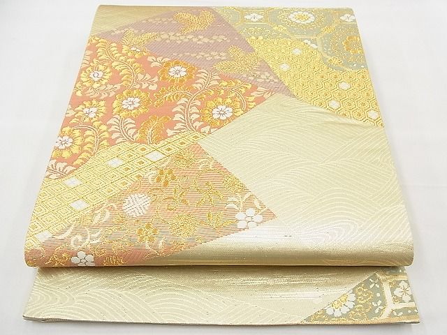 平和屋着物◎六通柄袋帯　切嵌有職花唐草文　金糸　逸品　BAAE0726kj