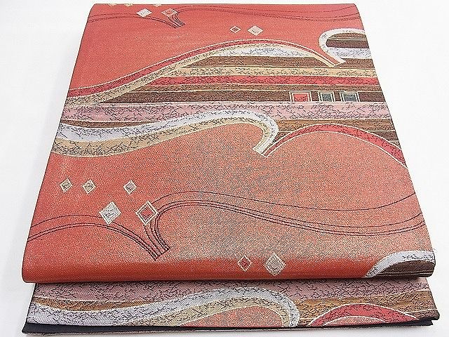 平和屋着物◎六通柄袋帯　変わり横段文　金糸　逸品　BAAE9288hz　