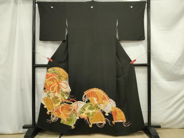 平和屋着物■豪華黒留袖　駒刺繍　組紐　亀甲檜扇文　金彩　正絹　逸品　DAAZ3293ob