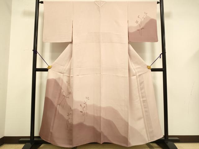 平和屋着物▽訪問着　単衣　ドロンワーク　草花文　暈し染め　正絹　逸品　DABF5601du