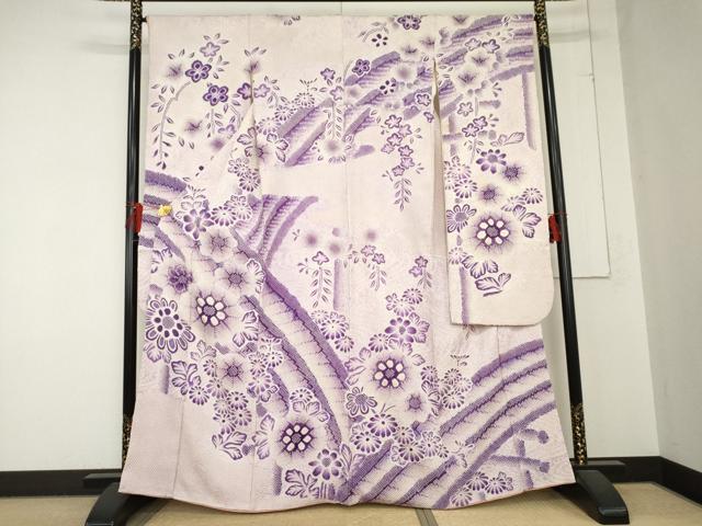 平和屋着物●豪華振袖 総絞り 渡り橋草花文 暈し染め 正絹 逸品 AABD4963cs