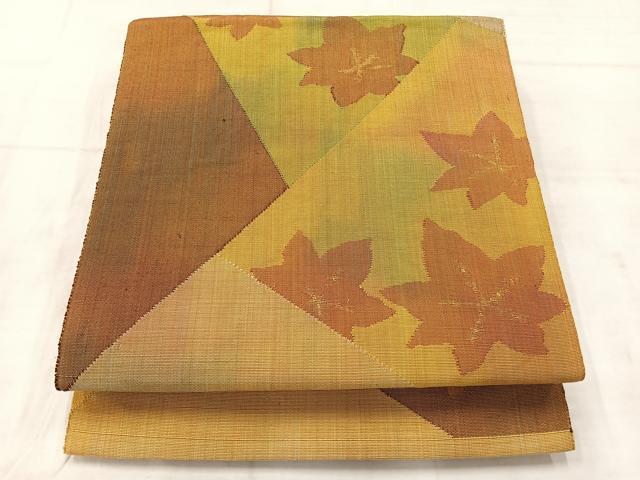 Obi - 平和屋着物◎八寸名古屋帯　紬地　切嵌楓文　金糸　正絹　逸品　AABE2931uk