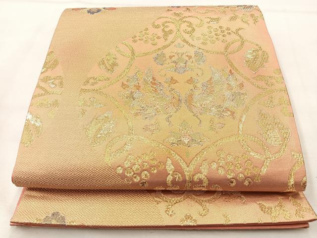 平和屋着物◎六通柄袋帯　鳳凰花唐草文　金糸　正絹　逸品　BAAM0029if