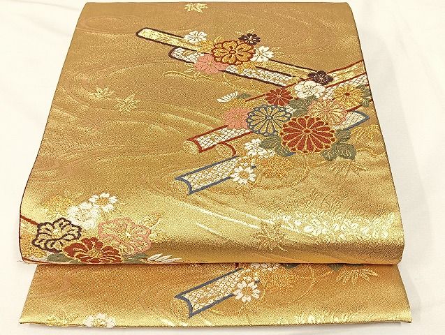 平和屋着物◎六通柄袋帯　花筏　金糸　正絹　逸品　AAAG3644Bnp