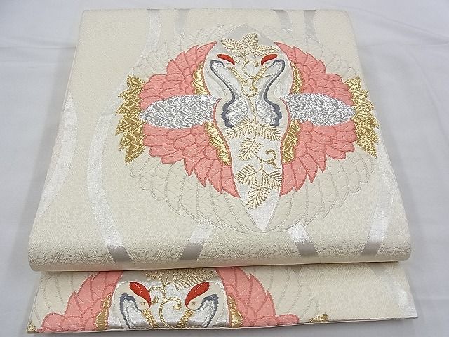 平和屋着物◎六通柄袋帯 唐織 向鶴 金銀糸 逸品 BAAE3366du