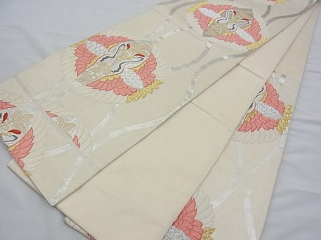 平和屋着物◎六通柄袋帯　唐織　向鶴　金銀糸　逸品　BAAE3366du