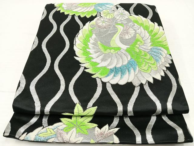 平和屋着物◎六通柄袋帯　唐織　飛鶴花文　銀糸　正絹　逸品　AAAT6178yx