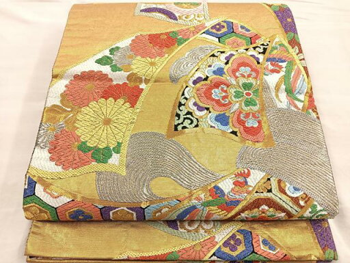 平和屋着物■西陣 帯匠山下謹製 六通柄袋帯 唐織 大熨斗 黒地 金銀糸 反端付き 正絹 逸品 BAAO2211ea 平和屋着物■西陣 帯匠山下謹製 六通柄袋帯 唐織 大熨斗 黒地 金銀糸 反端付き 正絹 逸品 BAAO2211ea