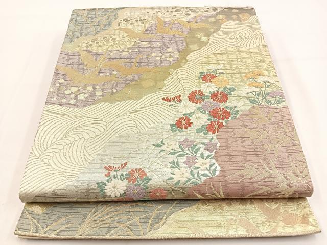 Other - 平和屋着物◎六通柄袋帯　唐織　飛鶴花文　金銀糸　正絹　逸品　BAAV2849hj