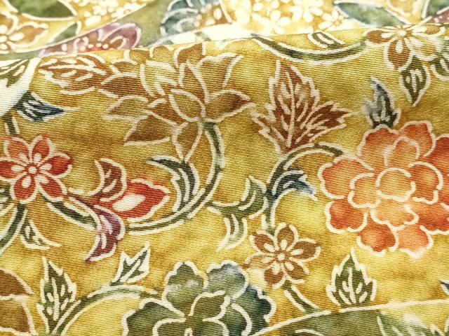 Full-Length Under-Kimono - 平和屋着物■上質な小紋　型染め　切嵌更紗花文　正絹　逸品　DABF4829qa