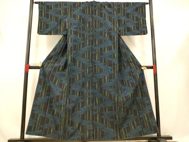 平和屋着物■上質な紬　雲取り竹文　黒地　やまと誂製　正絹　逸品　AABE1075fw