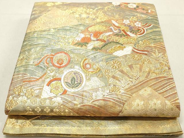 平和屋着物◎六通柄袋帯　唐織　地紙花鳥文　鶴　正絹　逸品　DAAV0924qa