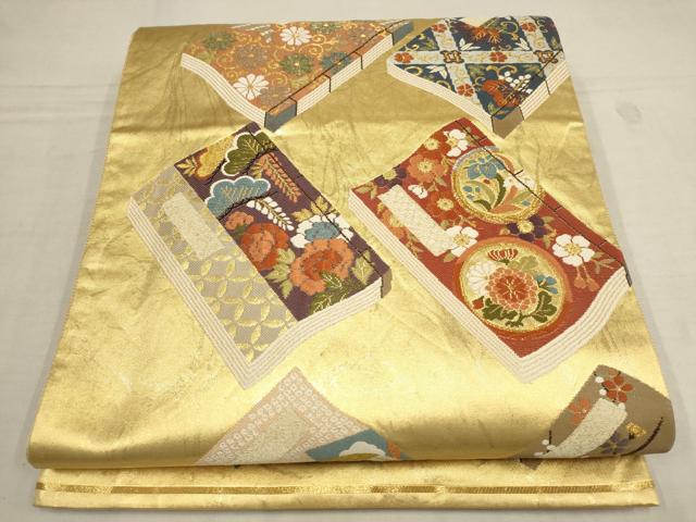 平和屋着物▼六通柄袋帯　唐織　花鳥冊子文　金銀糸　正絹　逸品　AAAZ6499wj