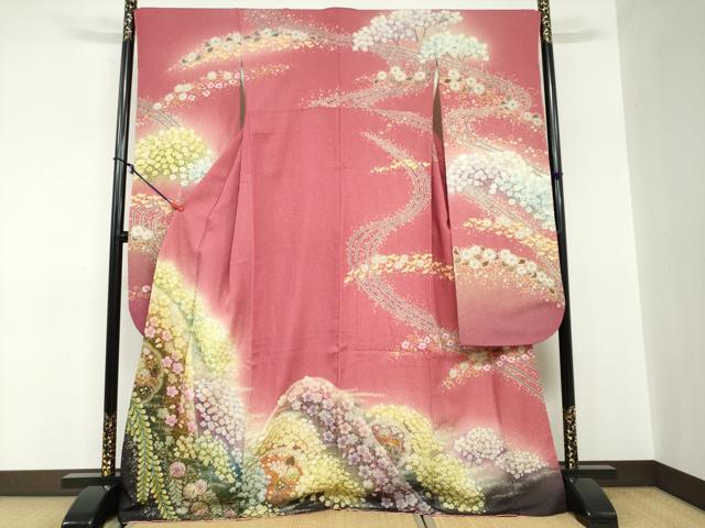 振袖 豪華 辻ヶ花 絞り 金彩 金通し ぼかし八掛 身丈155cm 着物 振袖 辻が花 翠山工房 桐屋 謹製 翠山落款入り 金通し生地 未