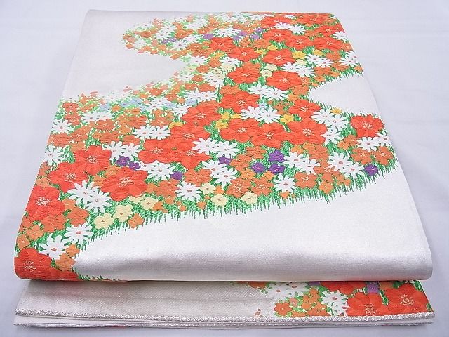平和屋着物◎六通柄袋帯 唐織 草花文 金糸 逸品 BAAF5446cm