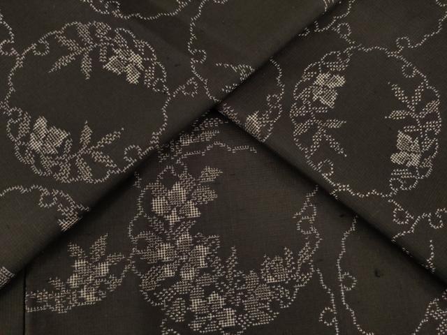 平和屋着物●上質な紬　雪輪草花文　正絹　逸品　AAAY4697ck