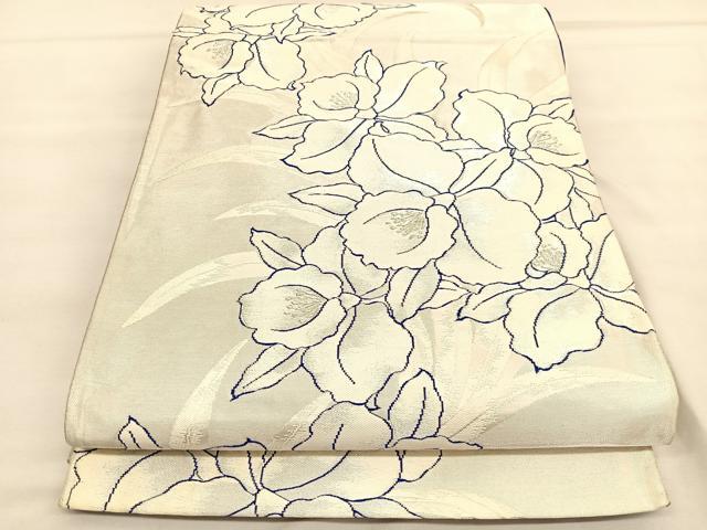 平和屋着物◎六通柄袋帯　唐織　カトレア　銀糸　正絹　逸品　BAAU1610hv